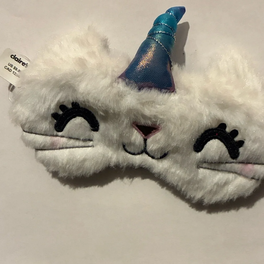 Claire's Fluffy Unicorn Face Mask with Blue Horn
